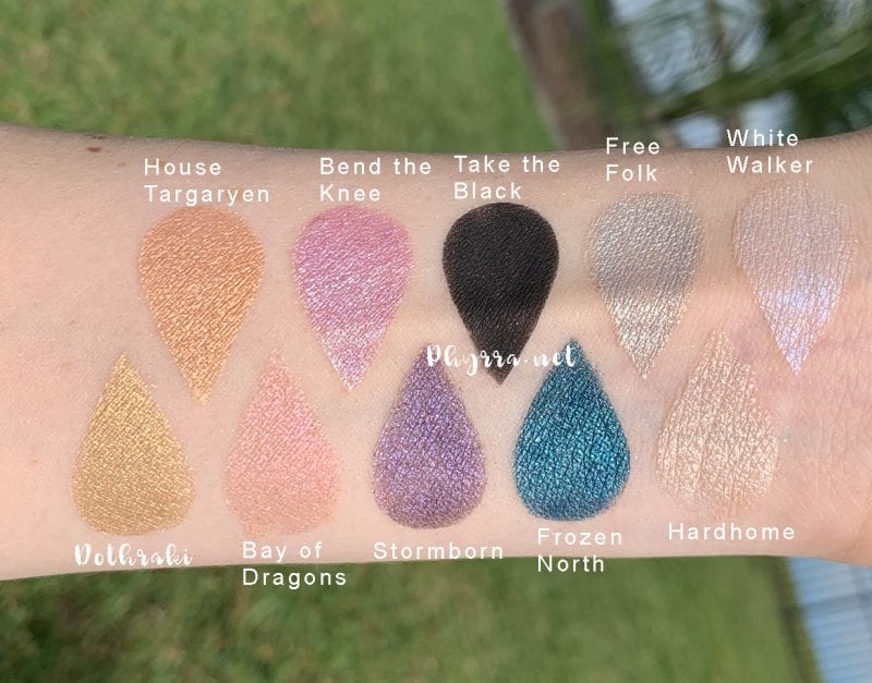 Urban Decay Game of Thrones Eyeshadow Palette swatches on fair skin