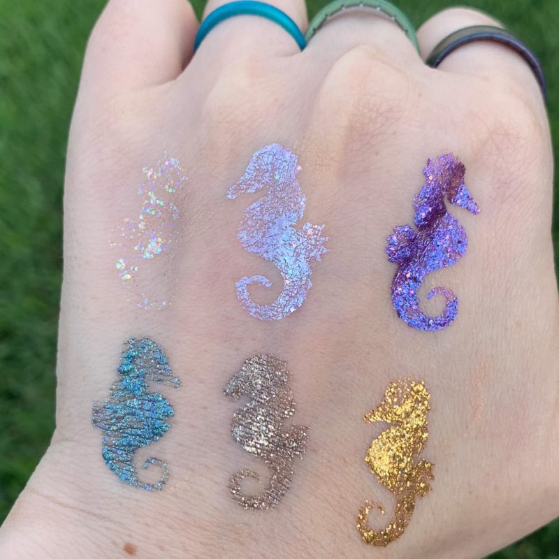 Lime Crime Diamond Dew Glitter Eyeshadows Swatched on Pale Skin