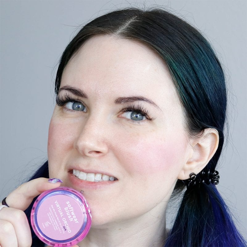 Lime Crime Softwear Blush in Virtual Orchid Swatched on Pale Skin