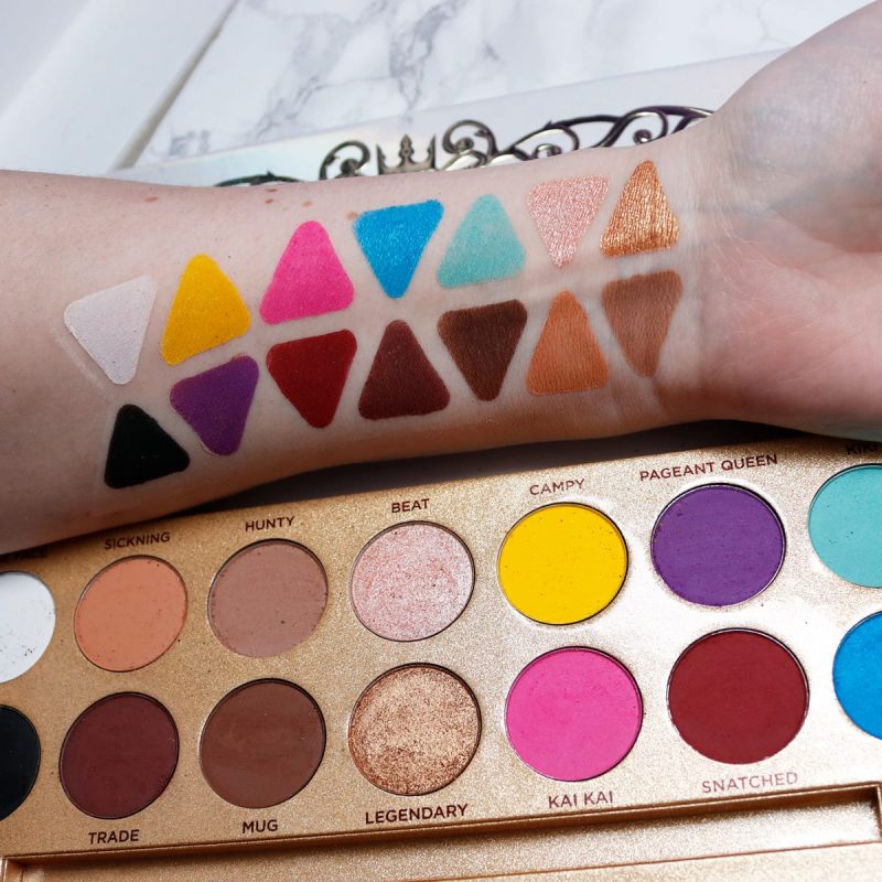 Lunar Beauty Life's a Drag Palette swatches on fair skin