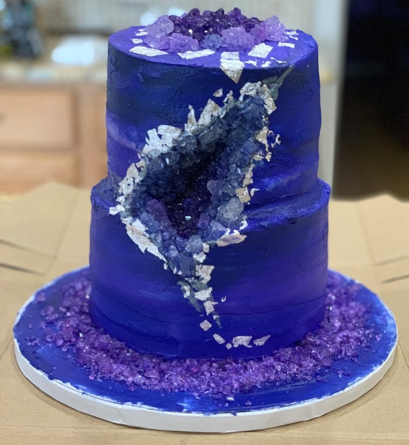 Amethyst Geode Cake with cherry filling and buttercream icing
