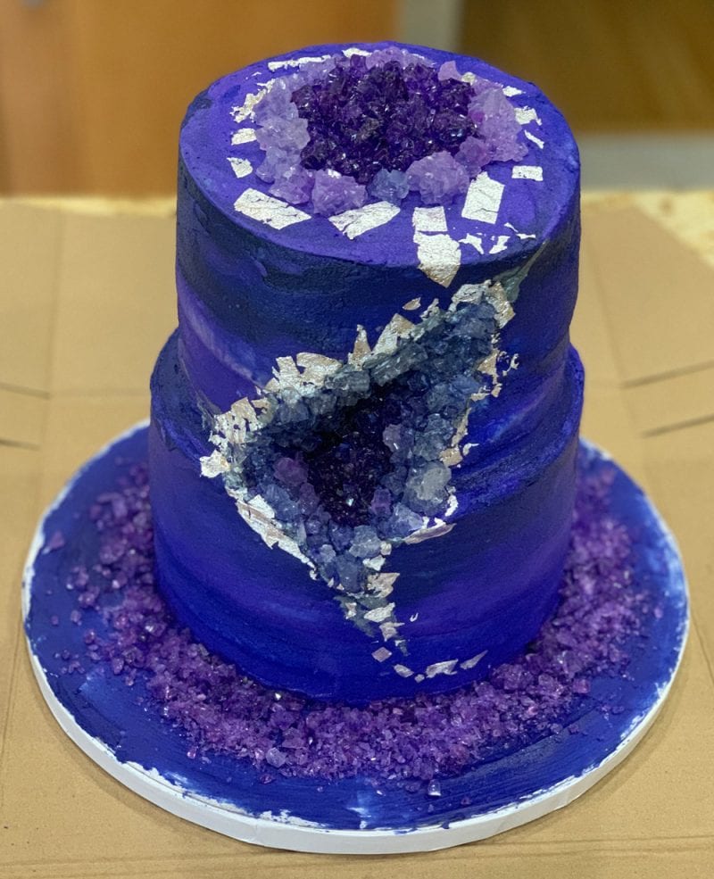 Amethyst Geode Cake with cherry filling and buttercream icing