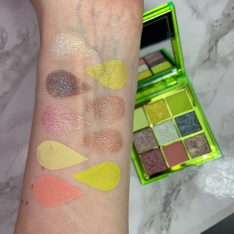 Huda Beauty Neon Obsessions Green palette swatches on Light Skin