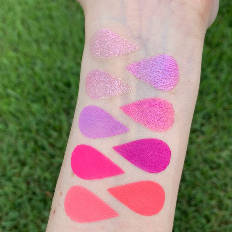 Huda Beauty Neon Obsessions Pink Palette swatches and review on pale skin