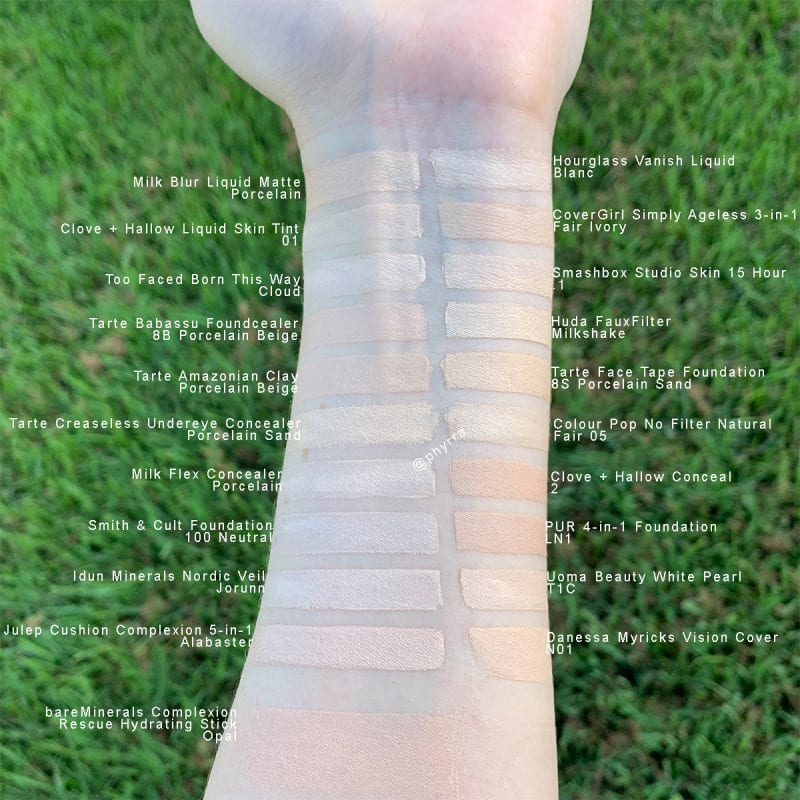 Milk Makeup Blur Liquid Matte Foundation Swatches in Porcelain