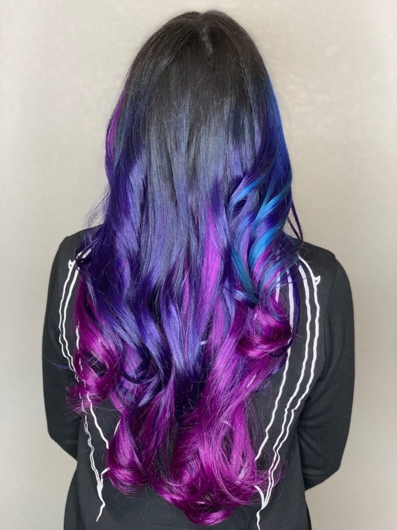 Pulp Riot Noir & Electric Nirvana combined with Pravana Vivids Violet, Blue & Wild Orchid