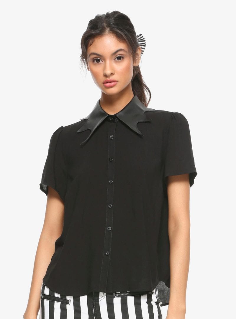 Black Bat Collar Button-Up Shirt