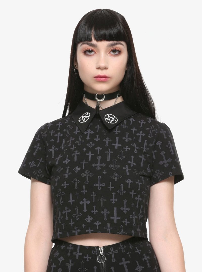 The Craft Cross Pentagram Collared Crop Top