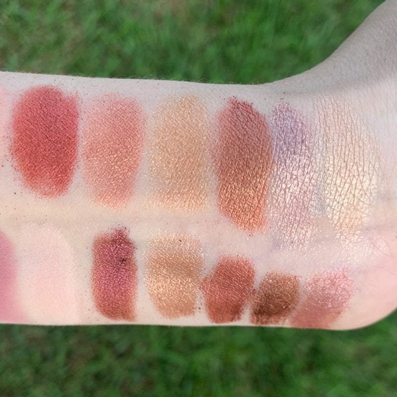 Moonslice Beauty Moonshake Palette compared to Huda Beauty New Nudes Palette swatches