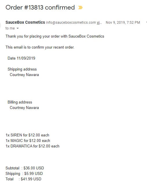 Outstanding Order from Saucebox