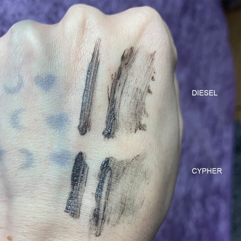 Milk Makeup Kush Brow Gel in Diesel and Cypher swatches