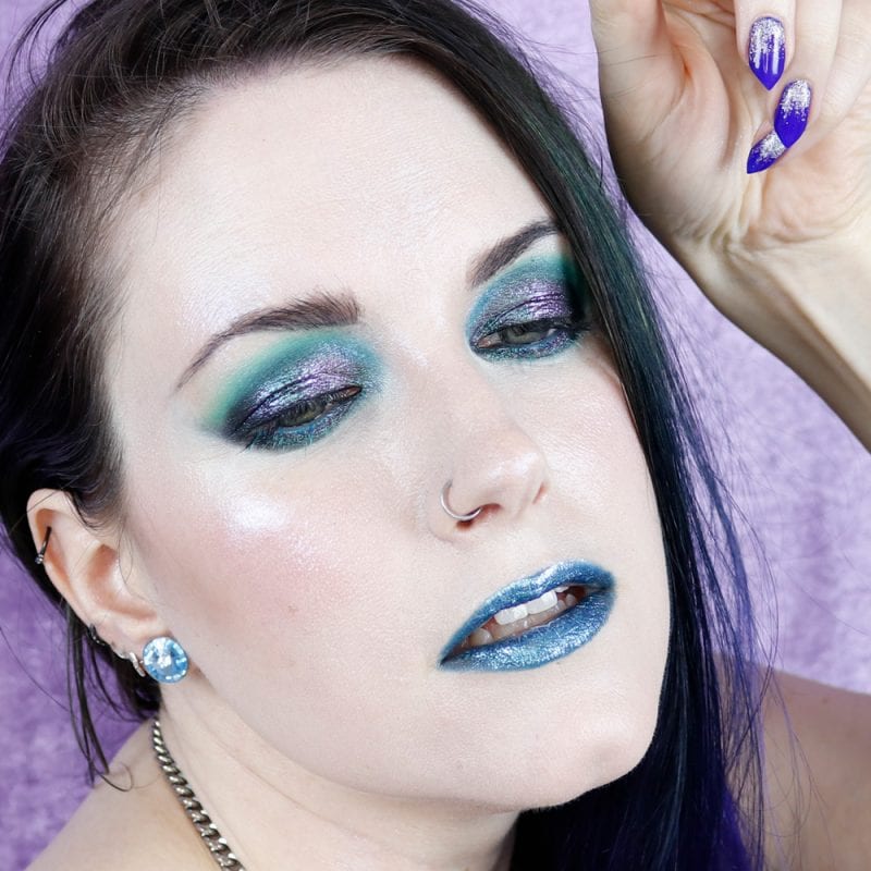 Courtney is wearing Sydney Grace Co Multichrome Cream Eyeshadow in Alexandrite with Melt Muerte palette