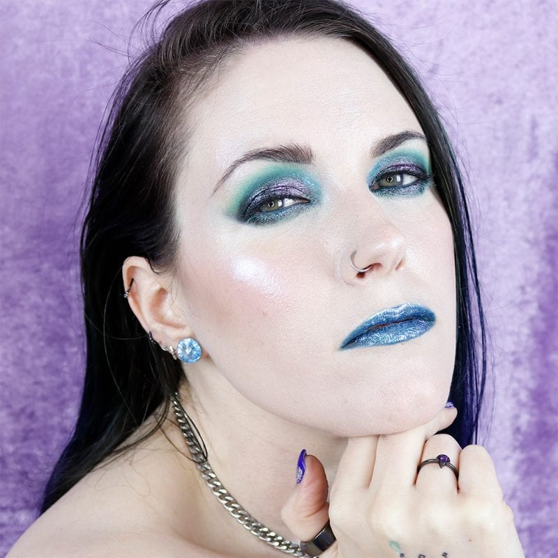 Courtney is wearing Sydney Grace Co Multichrome Cream Eyeshadow in Alexandrite with Melt Muerte palette