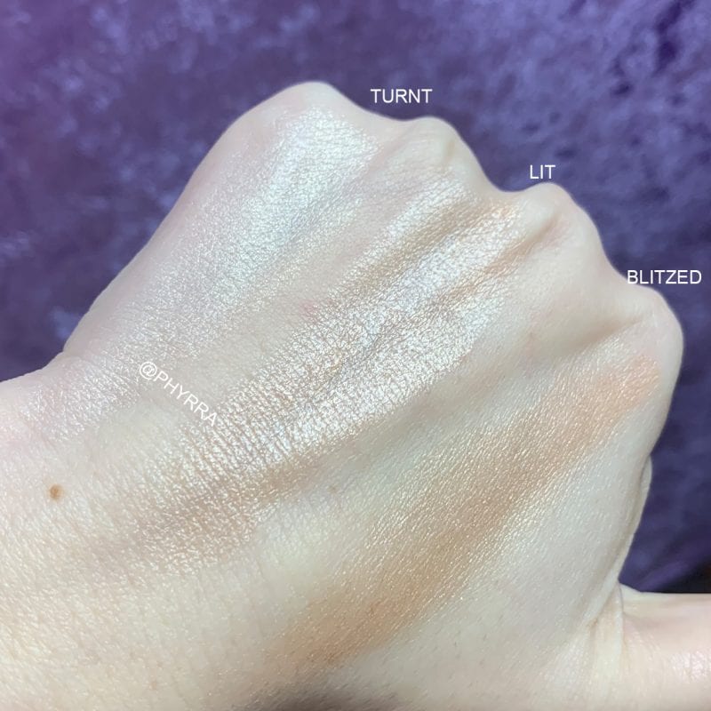 Milk Makeup Highlighter in Turnt, Lit and Blitzed swatches