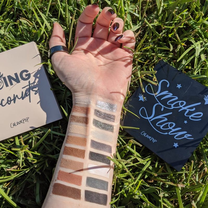 Colour Pop Going Coconuts and Blowin' Smoke Palettes Swatches