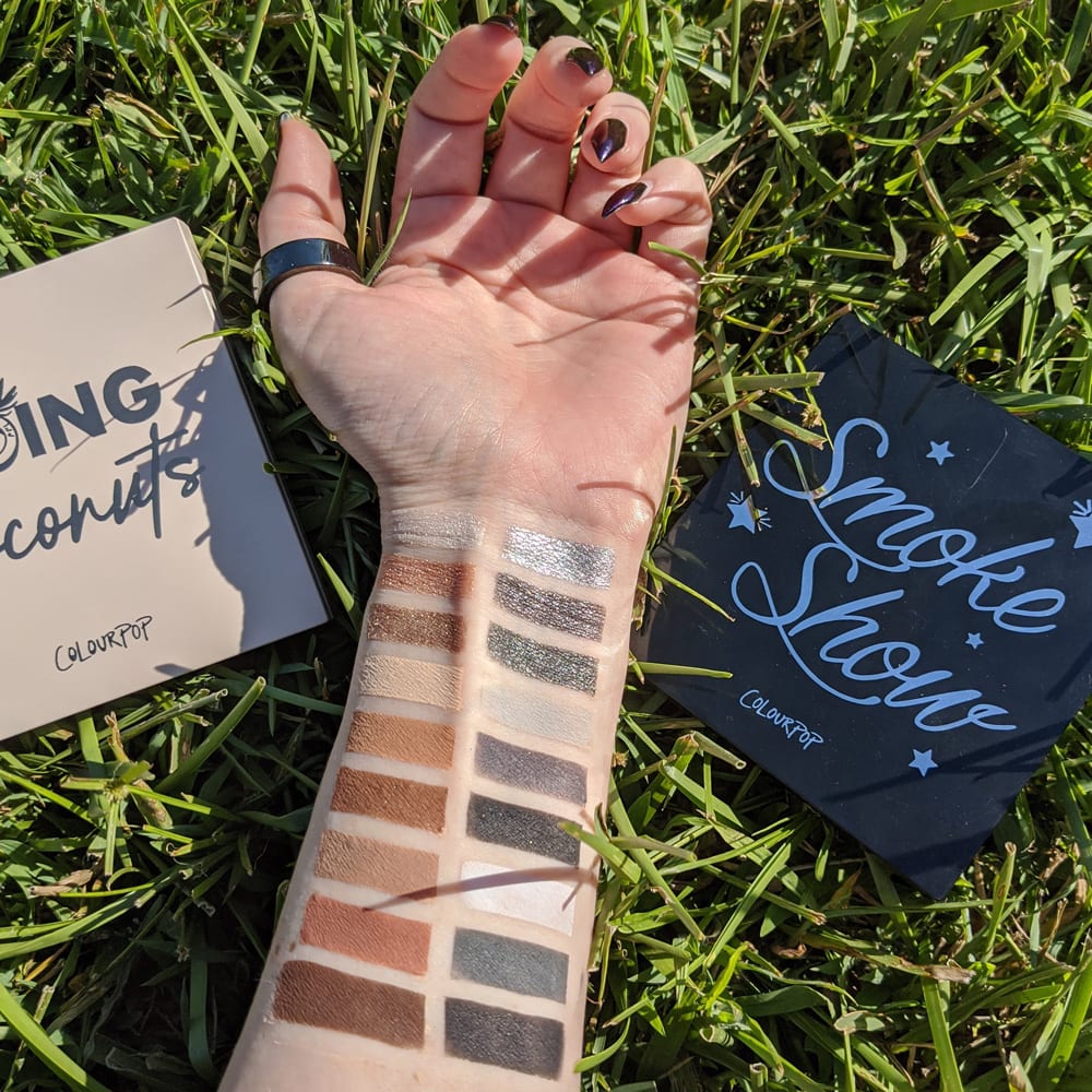 Colour Pop Going Coconuts and Blowin’ Smoke Palettes Swatches