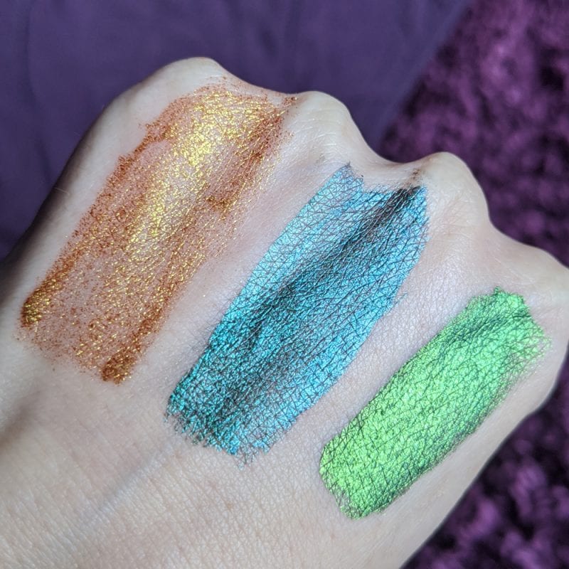 JD Glow Liquid Multichromes Eyeshadows Swatches - Sphinx, Umm.., See Weed