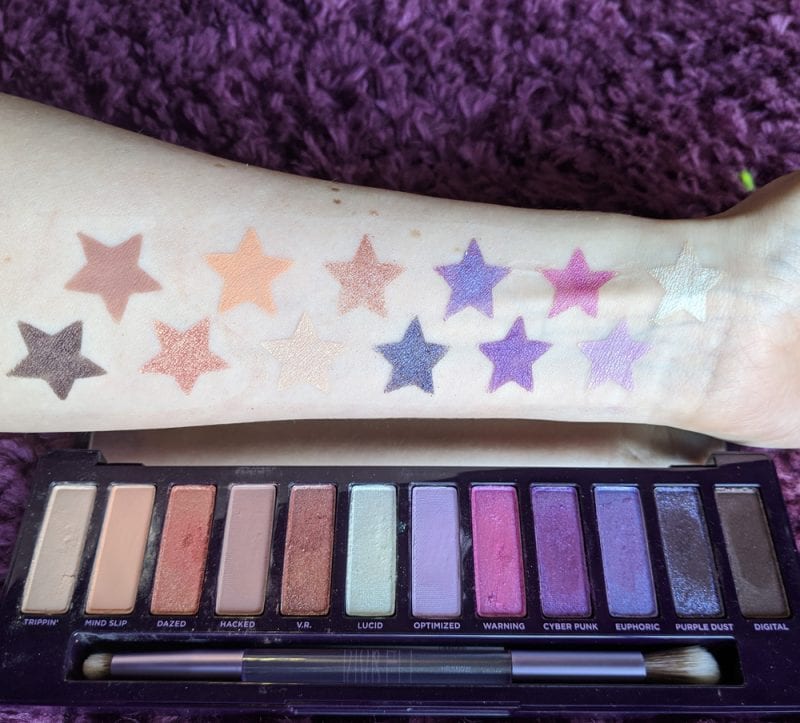 Urban Decay Naked Ultraviolet Palette Swatches.