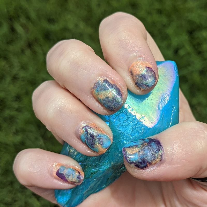 Orange Purple Blue Fluid Art Mani