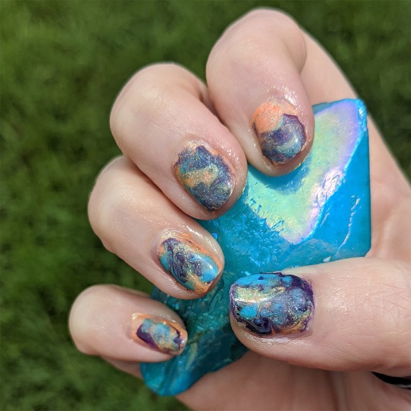 Orange Purple Blue Fluid Art Mani