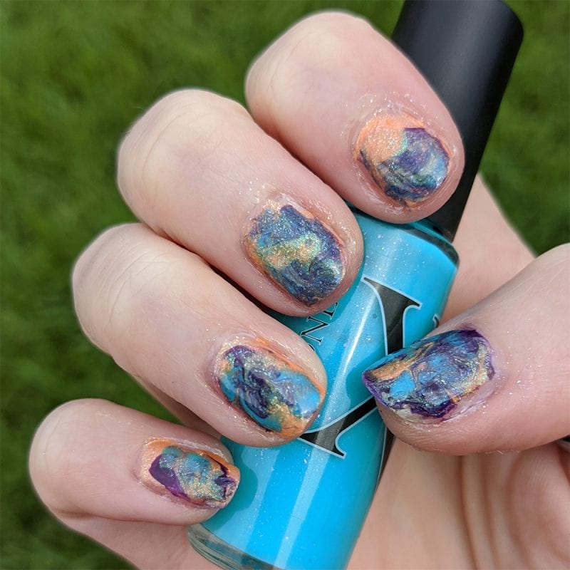 Orange Purple Blue Fluid Art Mani