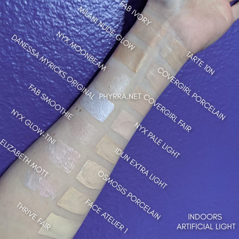 glowy primers and tinted moisturizers swatched on fair skin