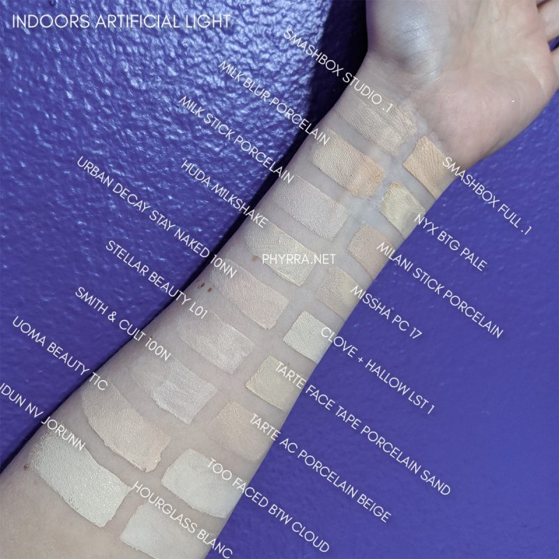 Very Fair Foundation Swatches under Artificial Light