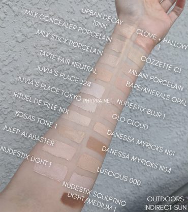 Fair Concealers and Stick Foundations Swatches on Very Fair Skin