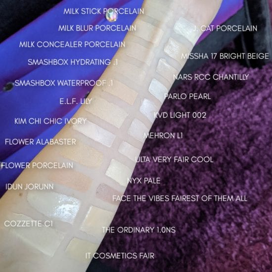 Fair Foundations and Fair Concealers Swatches - fair neutral cool skintone