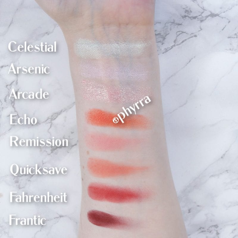 Lethal Cosmetics Peach and Red Eyeshadow Swatches