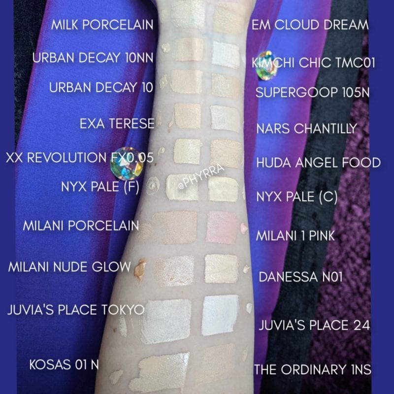Foundations and Concealers for Pale Skin Swatches