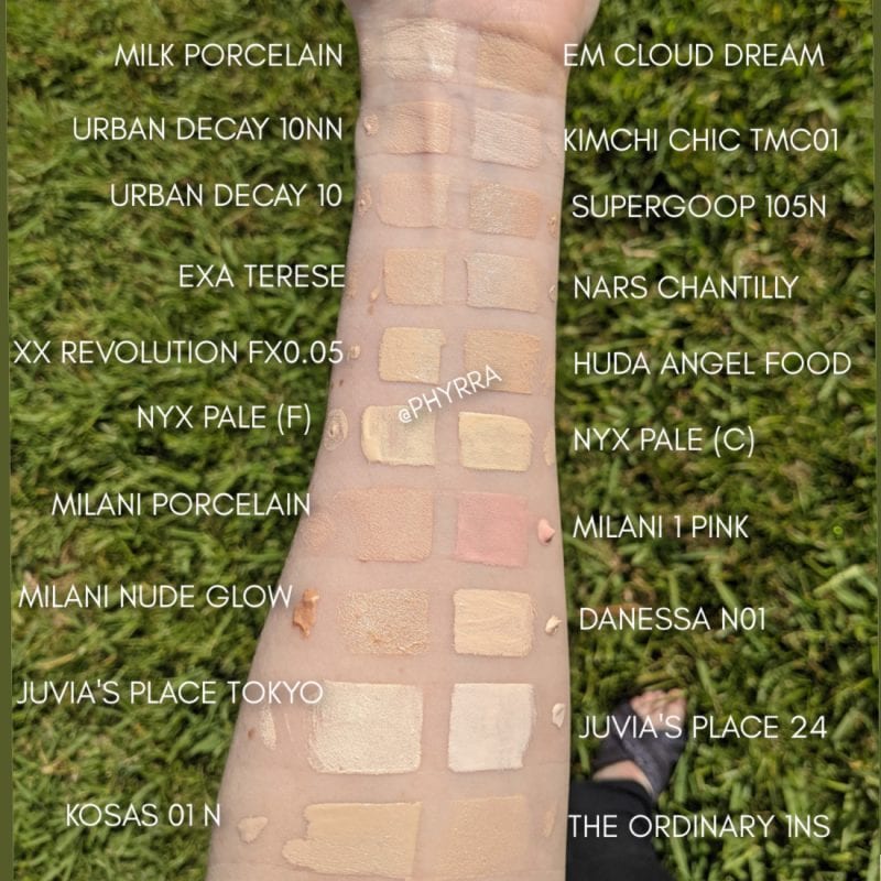 Foundations and Concealers for Fair Skin Swatches