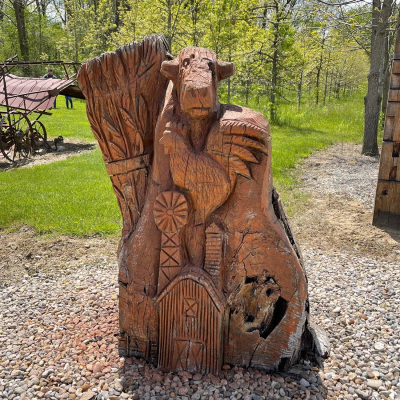 wood cow and chicken carving