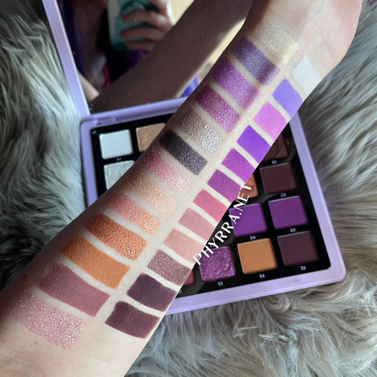 ABH Norvina Pro Pigment Purple 5 Palette Swatches Pale Skin