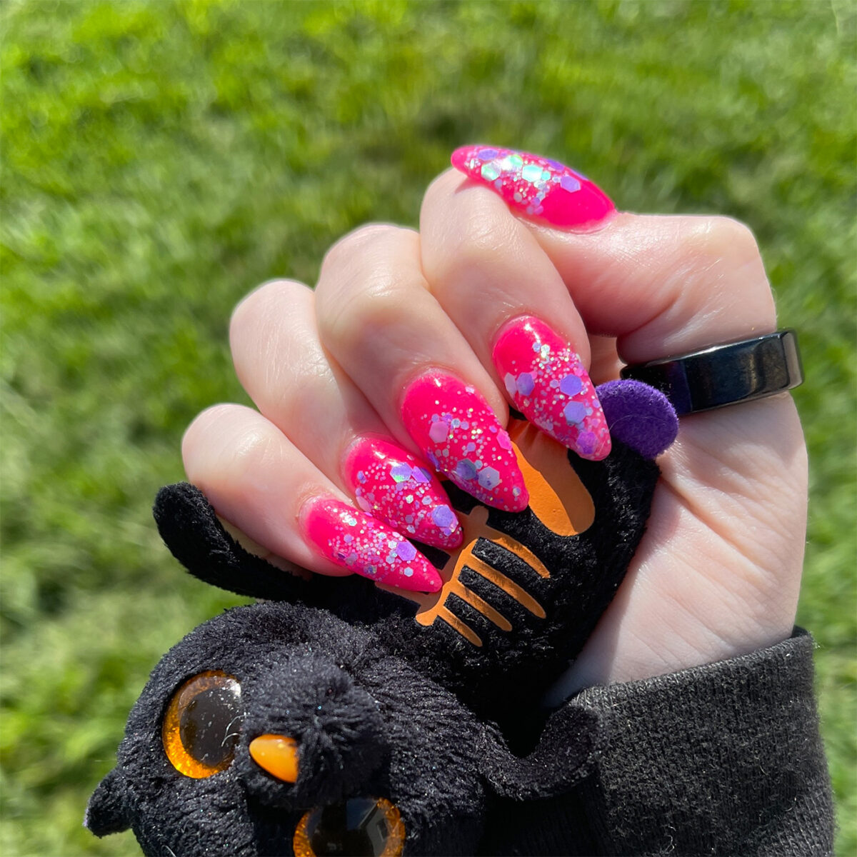Neon Pink Spring Mani How To holding a bat toy