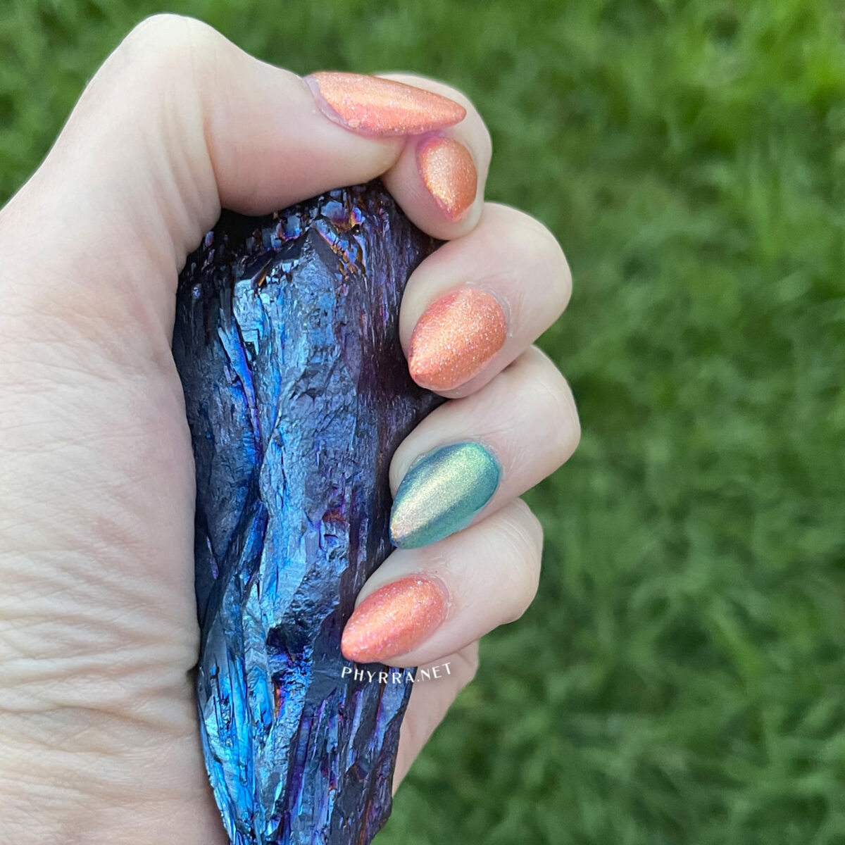 Orange and blue indie nail polish