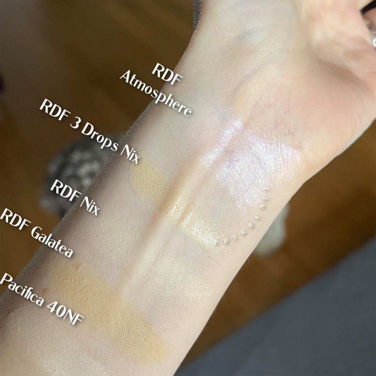 Rituel de Fille Foundation Swatches on Pale Skin