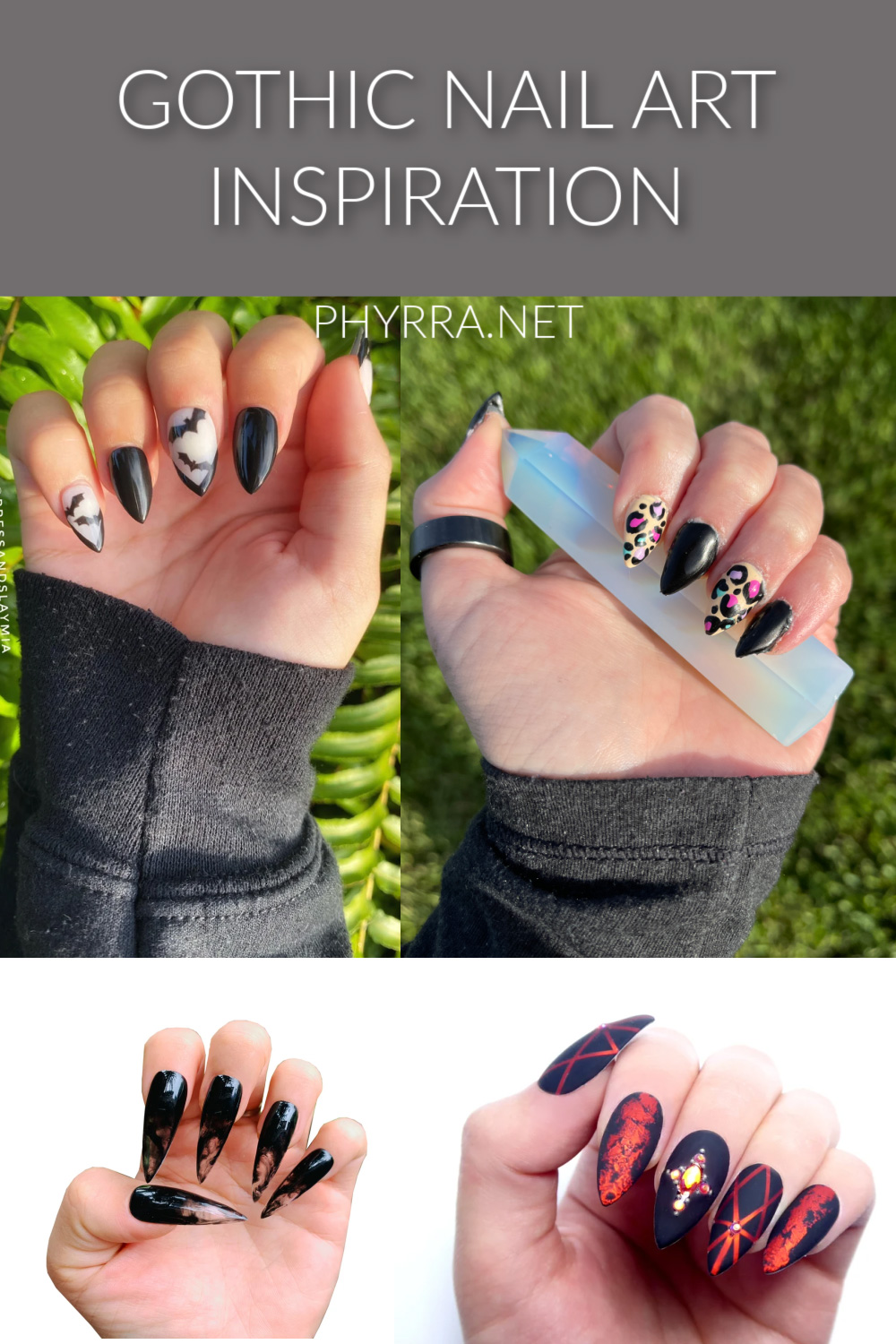 Goth Press on Nails Black Lace Nails Nails With Rhinestones 