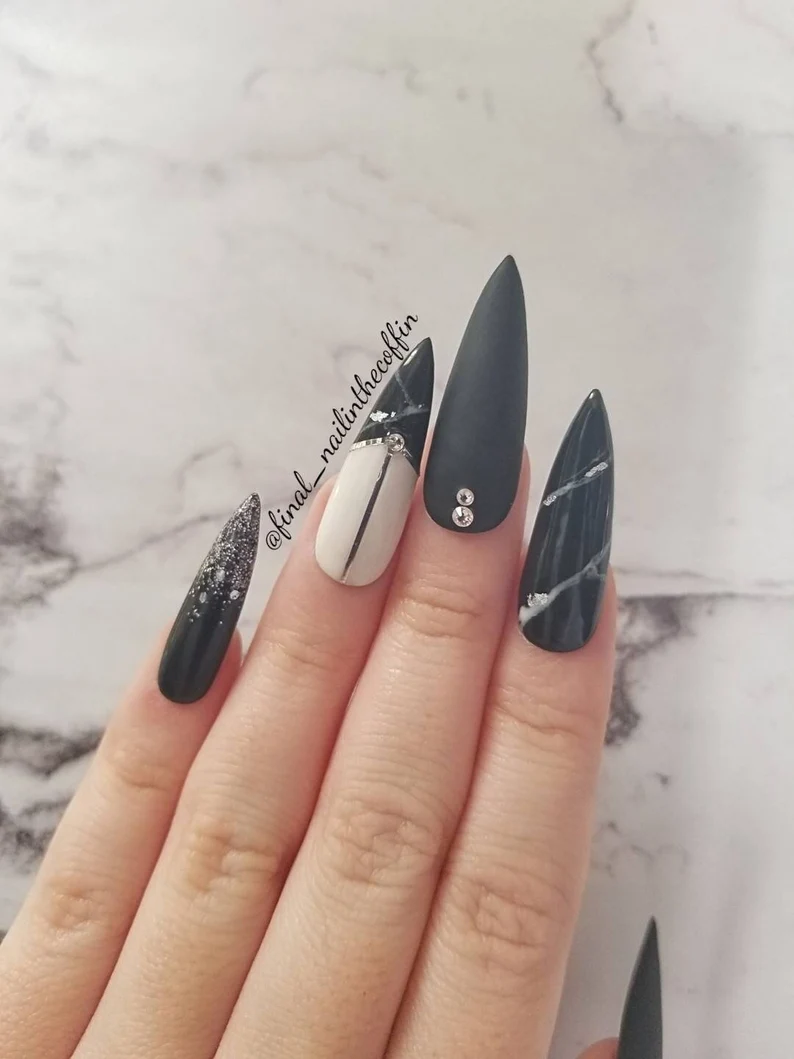 Black and White Marble Nails