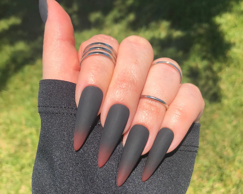 Buy Black and Grey Gothic False Nails Gradient Gray Black Nails Online in  India - Etsy