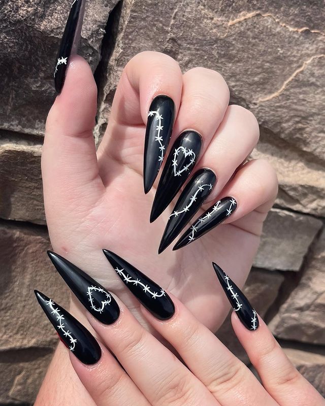 Bad Witch Nailz. Matte black stiletto satanic press on nails