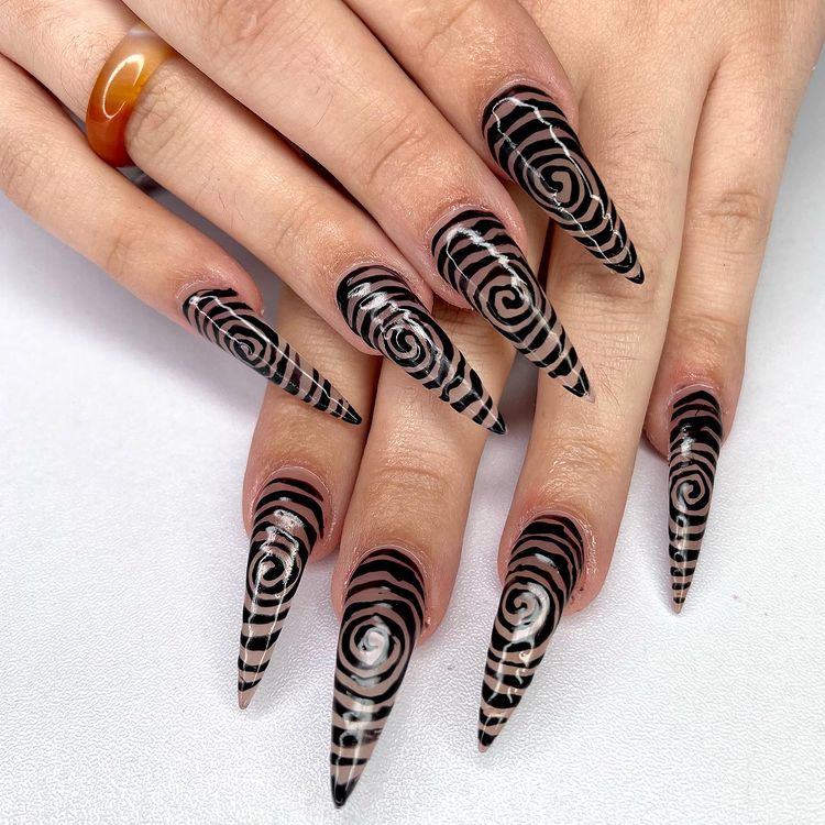 Black and Clear Spiral Nails