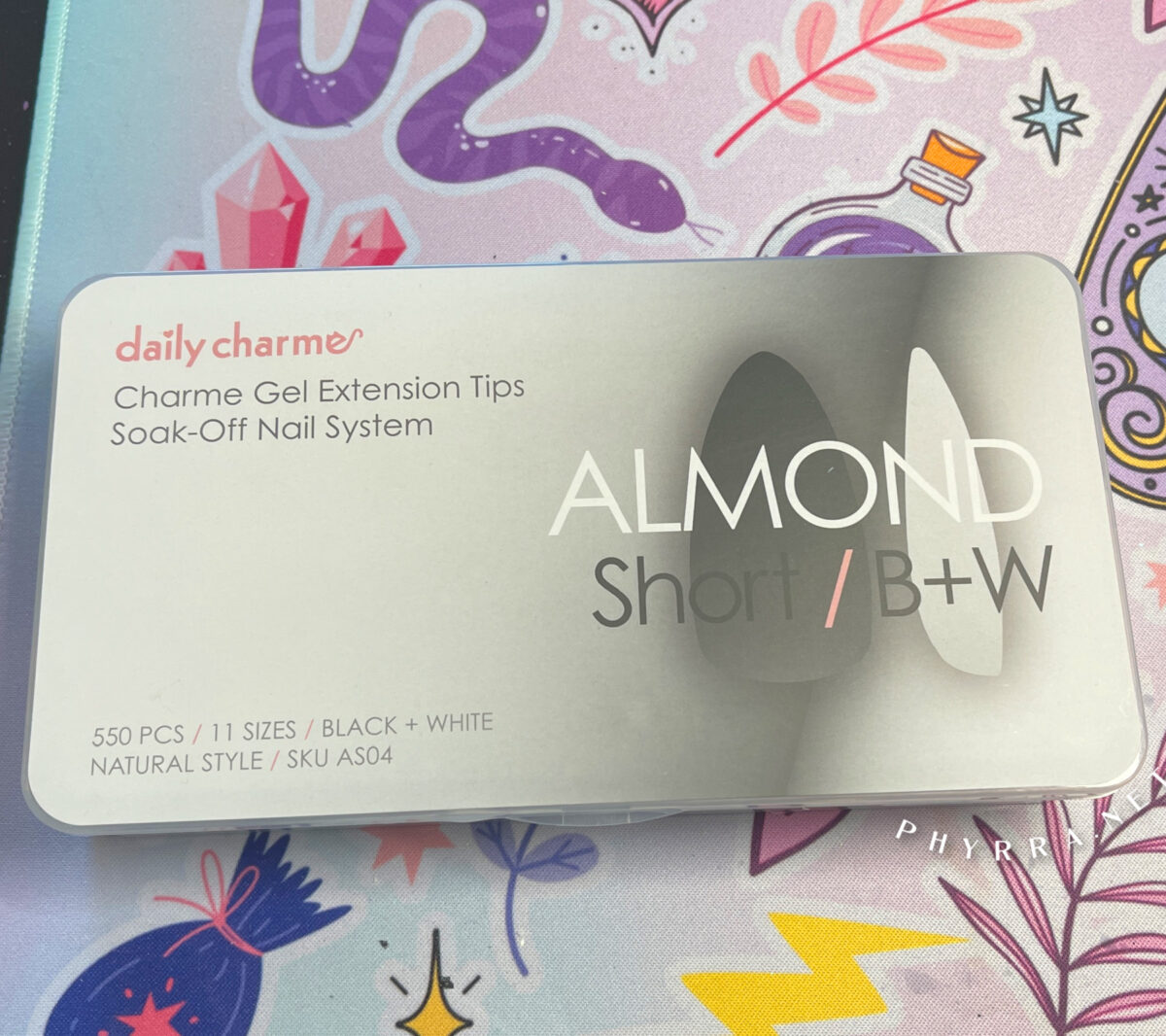 A box of Daily Charme Black and White Almond Tips