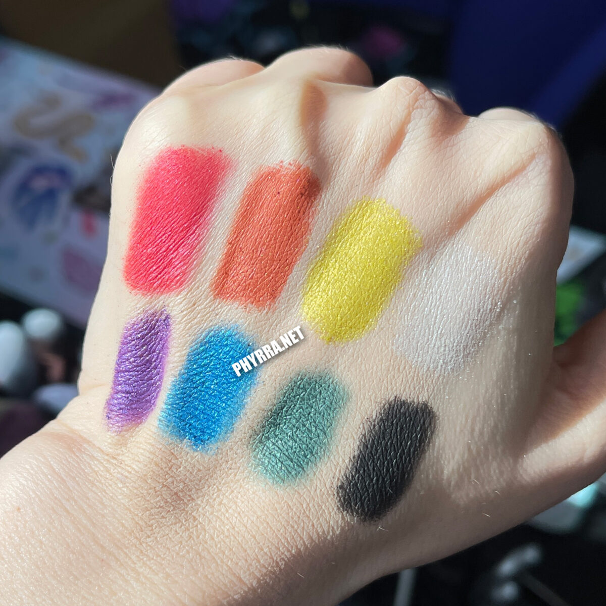 Glam Goth Beauty 7 Deadly Sins Palette swatches on light skin