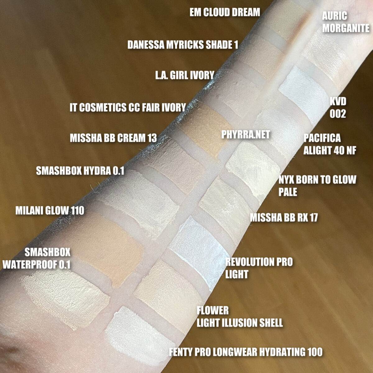 Very Fair Foundation swatches on Light Skin