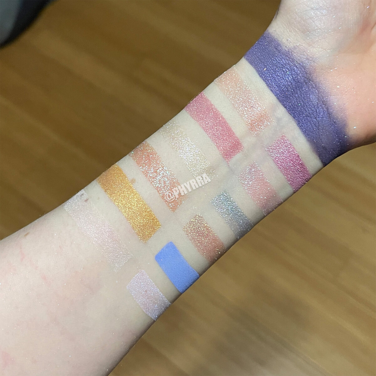 Aromaleigh eyeshadows swatched on pale skin