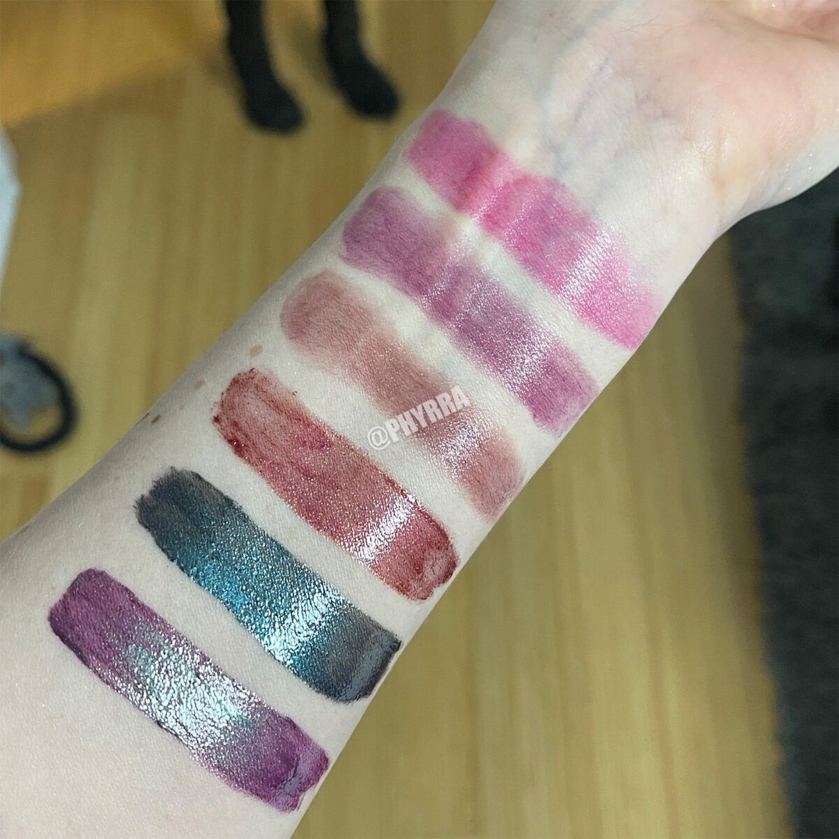 Aromaleigh Lip glosses and Color Cremes swatched on fair skin