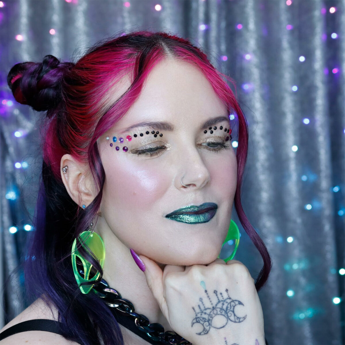 Festival Makeup with face gems and glitter
