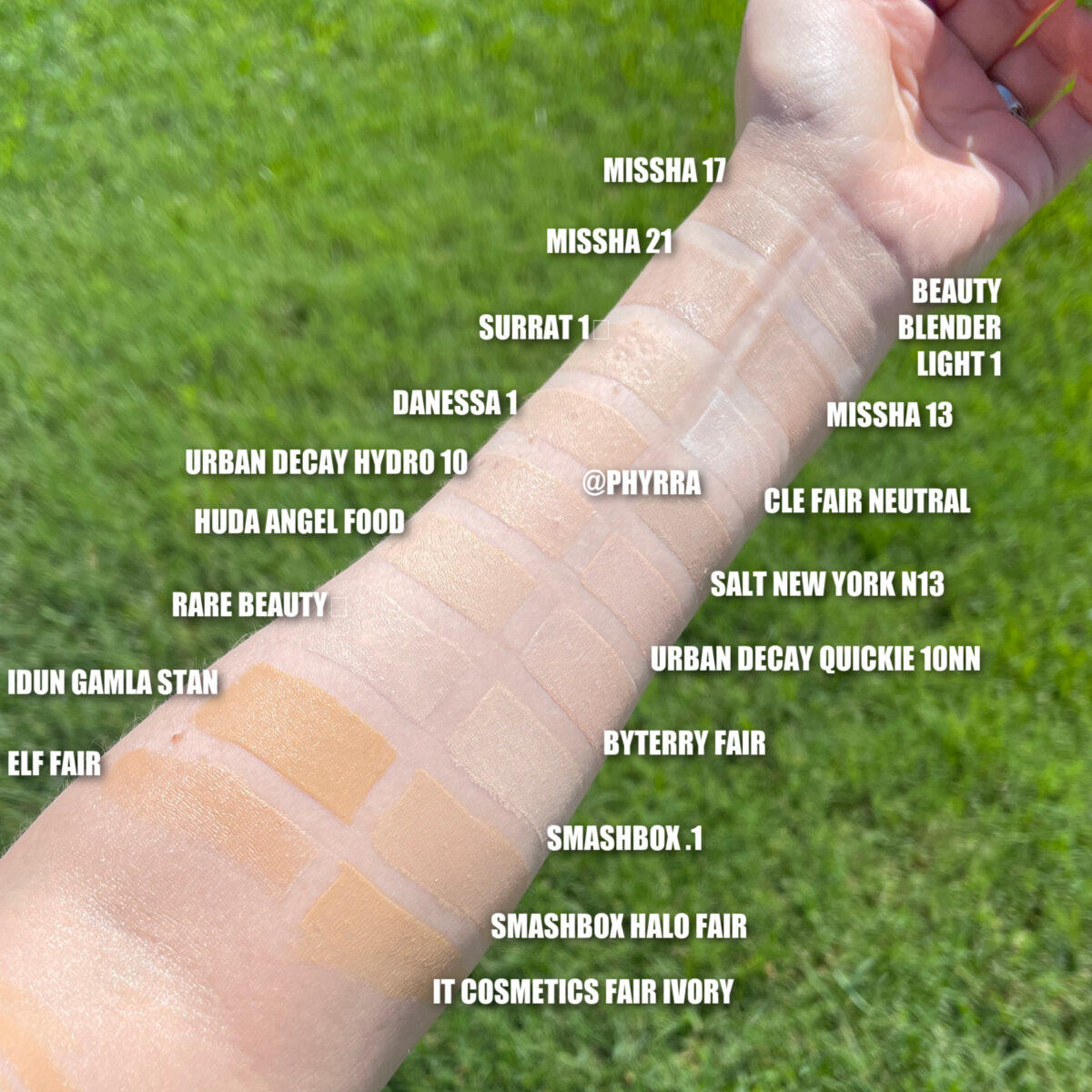 Very Fair Foundation swatches on very fair skin