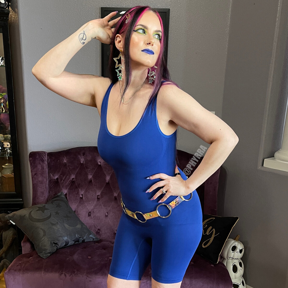 Cordelia is wearing Shapellx PowerConceal™ All-In-One Tank Bodysuit in Royal Blue size XS/S